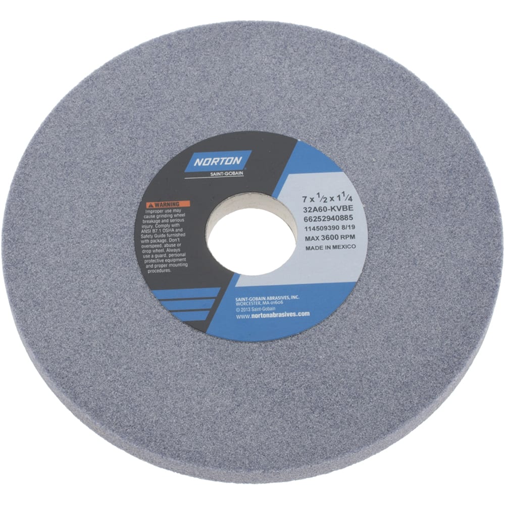 Norton - 7" Diam x 1-1/4" Hole x 1/2" Thick, K Hardness, 60 Grit Surface Grinding Wheel - Americas Industrial Supply