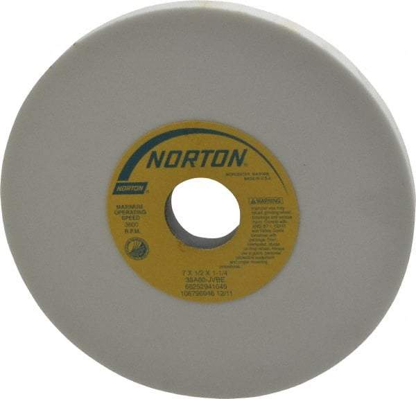 Norton - 7" Diam x 1-1/4" Hole x 1/2" Thick, J Hardness, 80 Grit Surface Grinding Wheel - Aluminum Oxide, Type 1, Medium Grade, 3,600 Max RPM, Vitrified Bond, No Recess - Americas Industrial Supply