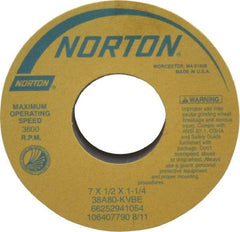 Norton - 7" Diam x 1-1/4" Hole x 1/2" Thick, K Hardness, 80 Grit Surface Grinding Wheel - Aluminum Oxide, Type 1, Medium Grade, 3,600 Max RPM, Vitrified Bond, No Recess - Americas Industrial Supply