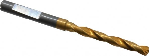 Guhring - 4.9mm 140° Solid Carbide Jobber Drill - TiN Finish, Right Hand Cut, Spiral Flute, Whistle Notch Shank, 82mm OAL, SU Point - Americas Industrial Supply