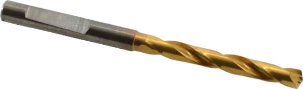 Guhring - 5.3mm 140° Solid Carbide Jobber Drill - TiN Finish, Right Hand Cut, Spiral Flute, Whistle Notch Shank, 82mm OAL, SU Point - Americas Industrial Supply