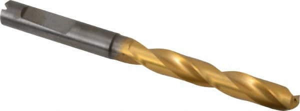 Guhring - 7.5mm 140° Solid Carbide Jobber Drill - TiN Finish, Right Hand Cut, Spiral Flute, Whistle Notch Shank, 91mm OAL, SU Point - Americas Industrial Supply