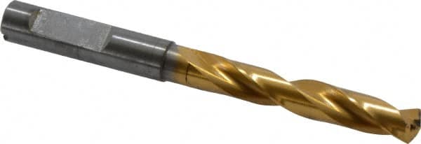 Guhring - 9.1mm 140° Solid Carbide Jobber Drill - TiN Finish, Right Hand Cut, Spiral Flute, Whistle Notch Shank, 103mm OAL, SU Point - Americas Industrial Supply