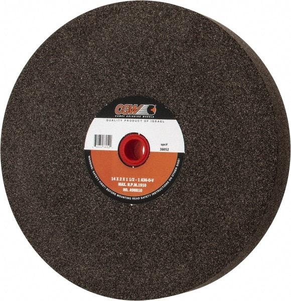 Camel Grinding Wheels - 36 Grit Aluminum Oxide Bench & Pedestal Grinding Wheel - 14" Diam x 1-1/2" Hole x 2" Thick, 1773 Max RPM, O Hardness, Very Coarse Grade , Vitrified Bond - Americas Industrial Supply