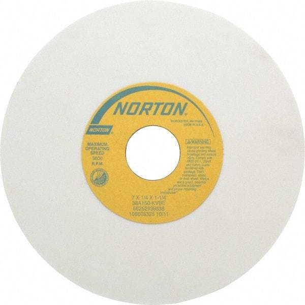 Norton - 7" Diam x 1-1/4" Hole x 1/4" Thick, K Hardness, 150 Grit Surface Grinding Wheel - Aluminum Oxide, Type 1, Very Fine Grade, 3,600 Max RPM, Vitrified Bond, No Recess - Americas Industrial Supply