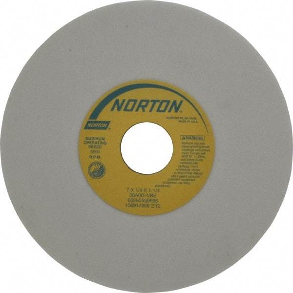 Norton - 7" Diam x 1-1/4" Hole x 1/4" Thick, I Hardness, 60 Grit Surface Grinding Wheel - Aluminum Oxide, Type 1, Medium Grade, 3,600 Max RPM, Vitrified Bond, No Recess - Americas Industrial Supply