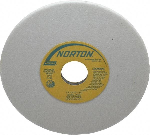 Norton - 7" Diam x 1-1/4" Hole x 1/4" Thick, J Hardness, 60 Grit Surface Grinding Wheel - Aluminum Oxide, Type 1, Medium Grade, 3,600 Max RPM, Vitrified Bond, No Recess - Americas Industrial Supply