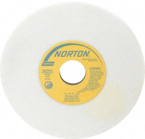 Norton - 7" Diam x 1-1/4" Hole x 1/4" Thick, J Hardness, 46 Grit Surface Grinding Wheel - Aluminum Oxide, Type 1, Coarse Grade, 3,600 Max RPM, Vitrified Bond, No Recess - Americas Industrial Supply