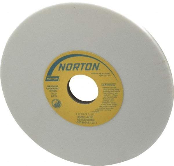 Norton - 7" Diam x 1-1/4" Hole x 1/4" Thick, J Hardness, 80 Grit Surface Grinding Wheel - Aluminum Oxide, Type 1, Medium Grade, 3,600 Max RPM, Vitrified Bond, No Recess - Americas Industrial Supply