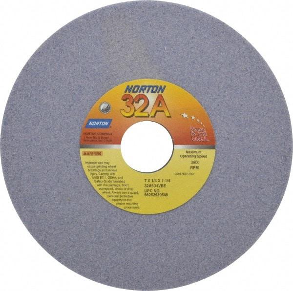 Norton - 7" Diam x 1-1/4" Hole x 1/4" Thick, I Hardness, 60 Grit Surface Grinding Wheel - Aluminum Oxide, Type 1, Medium Grade, 3,600 Max RPM, Vitrified Bond, No Recess - Americas Industrial Supply