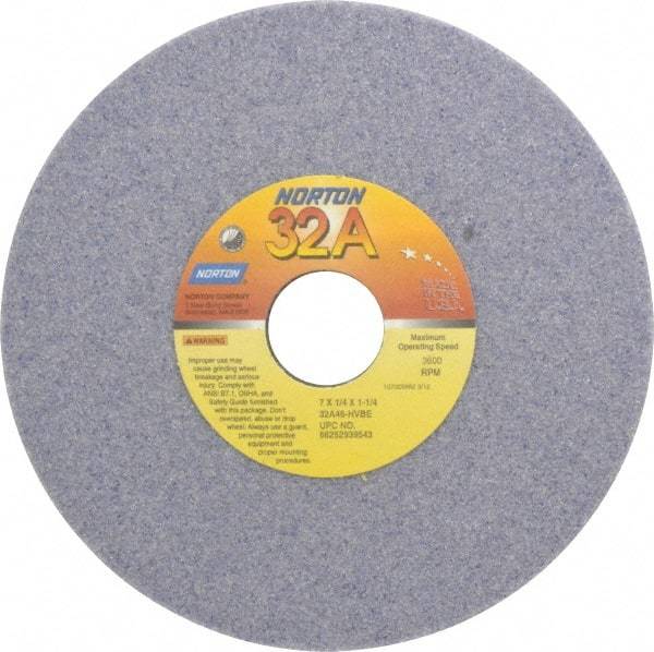 Norton - 7" Diam x 1-1/4" Hole x 1/4" Thick, H Hardness, 46 Grit Surface Grinding Wheel - Aluminum Oxide, Type 1, Coarse Grade, 3,600 Max RPM, Vitrified Bond, No Recess - Americas Industrial Supply