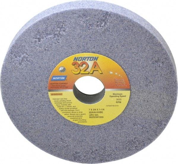 Norton - 7" Diam x 1-1/4" Hole x 3/4" Thick, H Hardness, 46 Grit Surface Grinding Wheel - Aluminum Oxide, Type 1, Coarse Grade, 3,600 Max RPM, Vitrified Bond, No Recess - Americas Industrial Supply