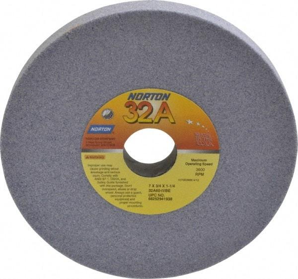 Norton - 7" Diam x 1-1/4" Hole x 3/4" Thick, I Hardness, 60 Grit Surface Grinding Wheel - Aluminum Oxide, Type 1, Medium Grade, 3,600 Max RPM, Vitrified Bond, No Recess - Americas Industrial Supply