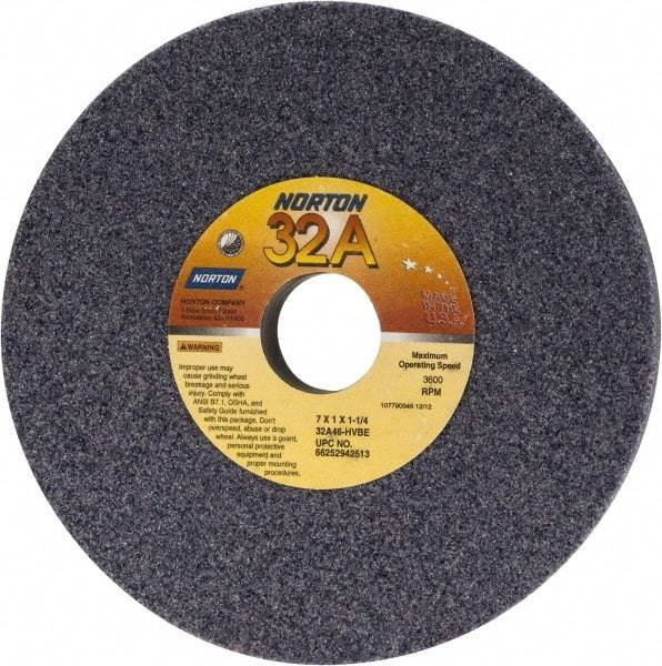 Norton - 7" Diam x 1-1/4" Hole x 1" Thick, H Hardness, 46 Grit Surface Grinding Wheel - Aluminum Oxide, Type 1, Coarse Grade, 3,600 Max RPM, Vitrified Bond, No Recess - Americas Industrial Supply