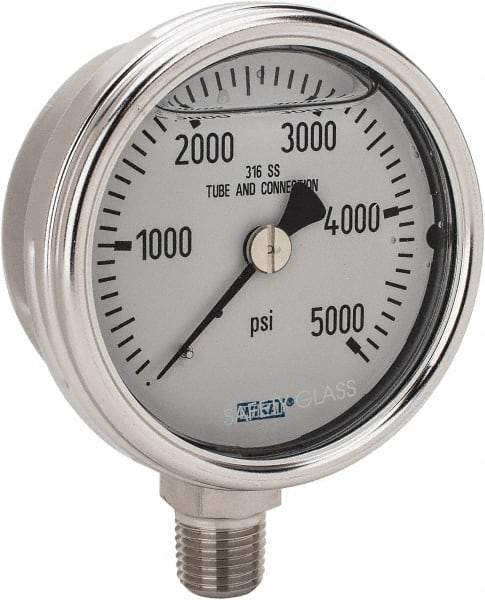 Wika - 2-1/2" Dial, 1/4 Thread, 0-5,000 Scale Range, Pressure Gauge - Lower Connection Mount, Accurate to 2-1-2% of Scale - Americas Industrial Supply