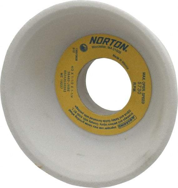 Norton - 4" Diam, 1-1/4" Hole Size, 1-1/2" Overall Thickness, 80 Grit, Type 11 Tool & Cutter Grinding Wheel - Medium Grade, Aluminum Oxide, J Hardness, Vitrified Bond, 5,730 RPM - Americas Industrial Supply