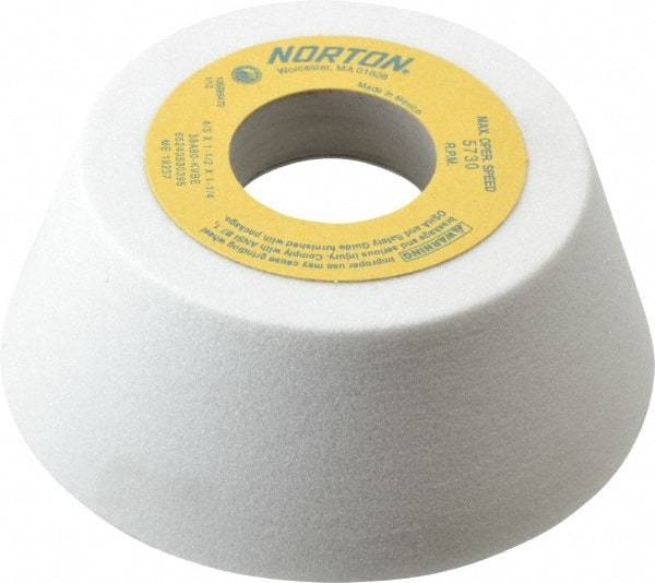 Norton - 4" Diam, 1-1/4" Hole Size, 1-1/2" Overall Thickness, 80 Grit, Type 11 Tool & Cutter Grinding Wheel - Medium Grade, Aluminum Oxide, K Hardness, Vitrified Bond, 5,730 RPM - Americas Industrial Supply