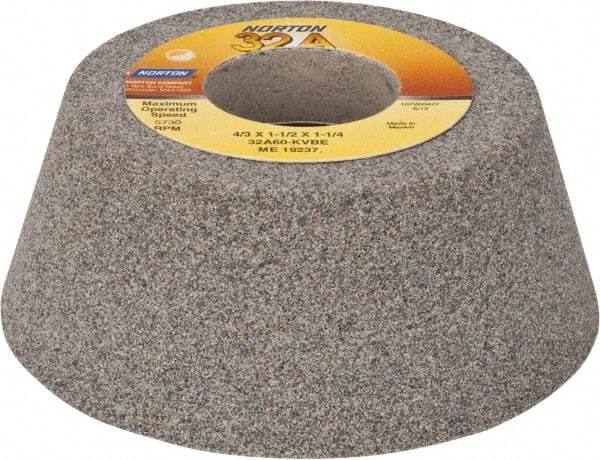 Norton - 4" Diam, 1-1/4" Hole Size, 1-1/2" Overall Thickness, 60 Grit, Type 11 Tool & Cutter Grinding Wheel - Medium Grade, Aluminum Oxide, K Hardness, Vitrified Bond, 5,730 RPM - Americas Industrial Supply