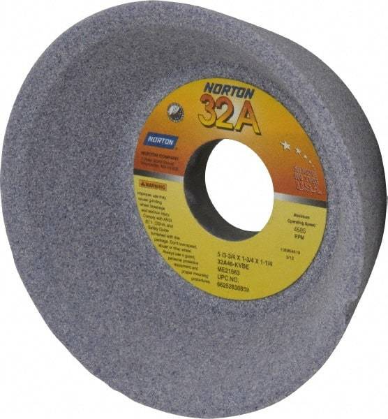 Norton - 5" Diam, 1-1/4" Hole Size, 1-3/4" Overall Thickness, 46 Grit, Type 11 Tool & Cutter Grinding Wheel - Coarse Grade, Aluminum Oxide, K Hardness, Vitrified Bond, 4,585 RPM - Americas Industrial Supply