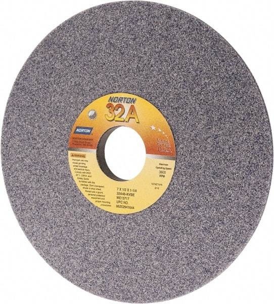 Norton - 7" Diam, 1-1/4" Hole Size, 1/2" Overall Thickness, 46 Grit, Type 12 Tool & Cutter Grinding Wheel - Coarse Grade, Aluminum Oxide, K Hardness, Vitrified Bond, 3,600 RPM - Americas Industrial Supply