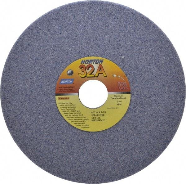 Norton - 8" Diam x 1-1/4" Hole x 1/4" Thick, H Hardness, 46 Grit Surface Grinding Wheel - Aluminum Oxide, Type 1, Coarse Grade, 3,105 Max RPM, Vitrified Bond, No Recess - Americas Industrial Supply