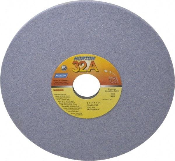 Norton - 8" Diam x 1-1/4" Hole x 1/4" Thick, I Hardness, 60 Grit Surface Grinding Wheel - Aluminum Oxide, Type 1, Medium Grade, 3,600 Max RPM, Vitrified Bond, No Recess - Americas Industrial Supply