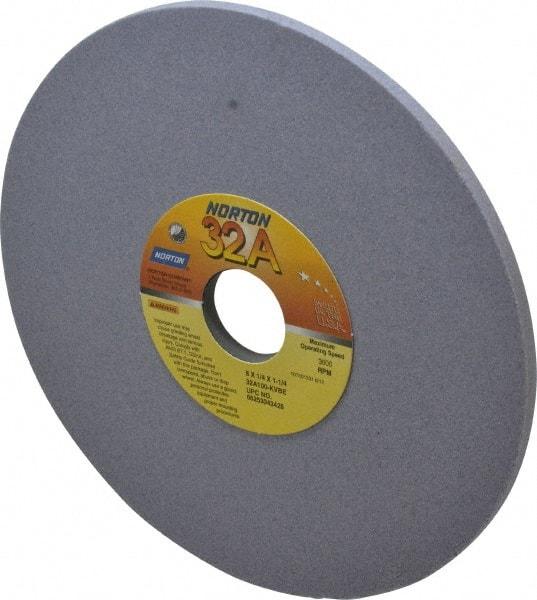 Norton - 8" Diam x 1-1/4" Hole x 1/4" Thick, K Hardness, 100 Grit Surface Grinding Wheel - Aluminum Oxide, Type 1, Fine Grade, 3,600 Max RPM, Vitrified Bond, No Recess - Americas Industrial Supply