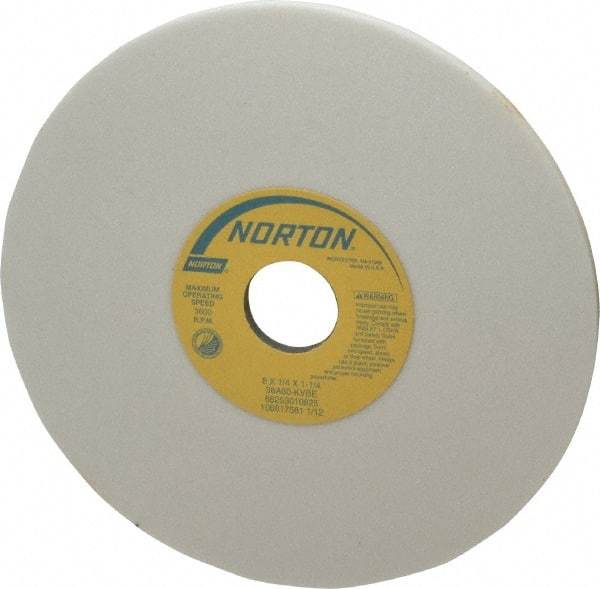 Norton - 8" Diam x 1-1/4" Hole x 1/4" Thick, K Hardness, 60 Grit Surface Grinding Wheel - Aluminum Oxide, Type 1, Medium Grade, 3,600 Max RPM, Vitrified Bond, No Recess - Americas Industrial Supply