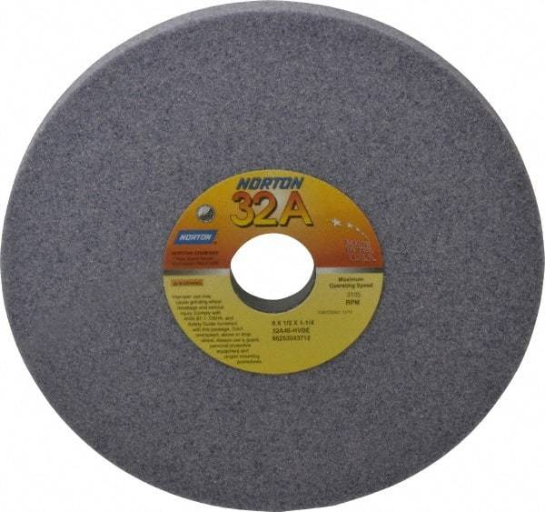 Norton - 8" Diam x 1-1/4" Hole x 1/2" Thick, H Hardness, 46 Grit Surface Grinding Wheel - Aluminum Oxide, Type 1, Coarse Grade, 3,105 Max RPM, Vitrified Bond, No Recess - Americas Industrial Supply