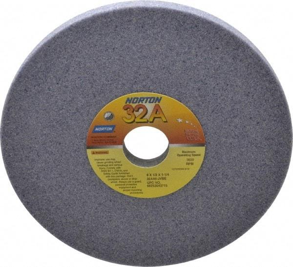 Norton - 8" Diam x 1-1/4" Hole x 1/2" Thick, J Hardness, 46 Grit Surface Grinding Wheel - Aluminum Oxide, Type 1, Coarse Grade, 3,600 Max RPM, Vitrified Bond, No Recess - Americas Industrial Supply