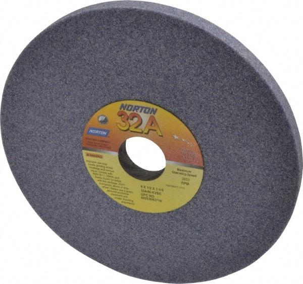 Norton - 8" Diam x 1-1/4" Hole x 1/2" Thick, K Hardness, 46 Grit Surface Grinding Wheel - Aluminum Oxide, Type 1, Coarse Grade, 3,600 Max RPM, Vitrified Bond, No Recess - Americas Industrial Supply