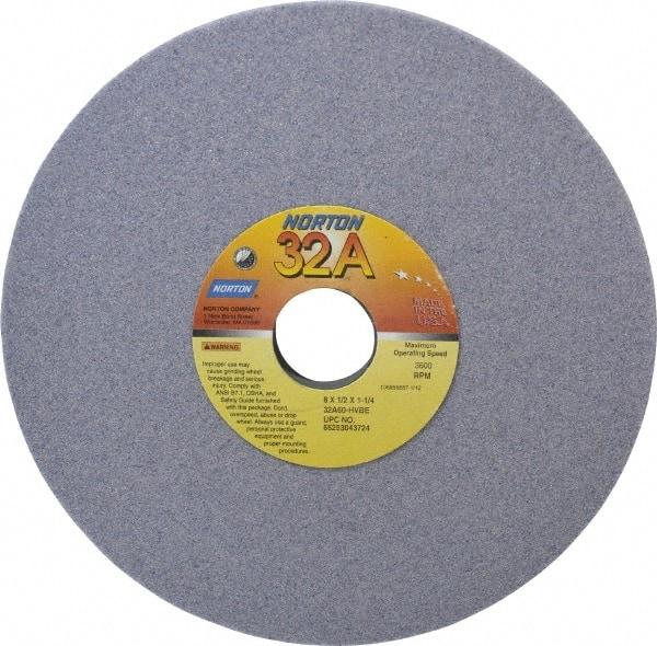 Norton - 8" Diam x 1-1/4" Hole x 1/2" Thick, H Hardness, 60 Grit Surface Grinding Wheel - Aluminum Oxide, Type 1, Medium Grade, 3,600 Max RPM, Vitrified Bond, No Recess - Americas Industrial Supply