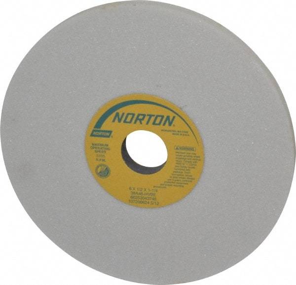 Norton - 8" Diam x 1-1/4" Hole x 1/2" Thick, H Hardness, 46 Grit Surface Grinding Wheel - Aluminum Oxide, Type 1, Coarse Grade, 3,105 Max RPM, Vitrified Bond, No Recess - Americas Industrial Supply