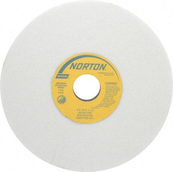 Norton - 8" Diam x 1-1/4" Hole x 1/2" Thick, I Hardness, 46 Grit Surface Grinding Wheel - Aluminum Oxide, Type 1, Coarse Grade, 3,105 Max RPM, Vitrified Bond, No Recess - Americas Industrial Supply