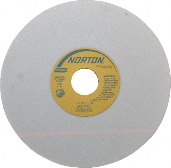 Norton - 8" Diam x 1-1/4" Hole x 1/2" Thick, I Hardness, 60 Grit Surface Grinding Wheel - Aluminum Oxide, Type 1, Medium Grade, 3,600 Max RPM, Vitrified Bond, No Recess - Americas Industrial Supply
