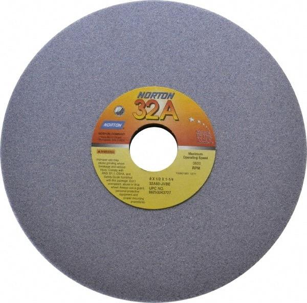 Norton - 8" Diam x 1-1/4" Hole x 1/2" Thick, J Hardness, 60 Grit Surface Grinding Wheel - Aluminum Oxide, Type 1, Medium Grade, 3,600 Max RPM, Vitrified Bond, No Recess - Americas Industrial Supply