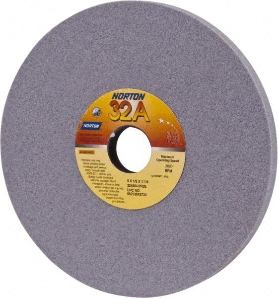 Norton - 8" Diam x 1-1/4" Hole x 1/2" Thick, H Hardness, 80 Grit Surface Grinding Wheel - Aluminum Oxide, Type 1, Medium Grade, 3,600 Max RPM, Vitrified Bond, No Recess - Americas Industrial Supply