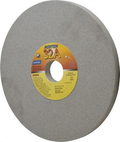 Norton - 8" Diam x 1-1/4" Hole x 1/2" Thick, I Hardness, 80 Grit Surface Grinding Wheel - Aluminum Oxide, Type 1, Medium Grade, 3,600 Max RPM, Vitrified Bond, No Recess - Americas Industrial Supply