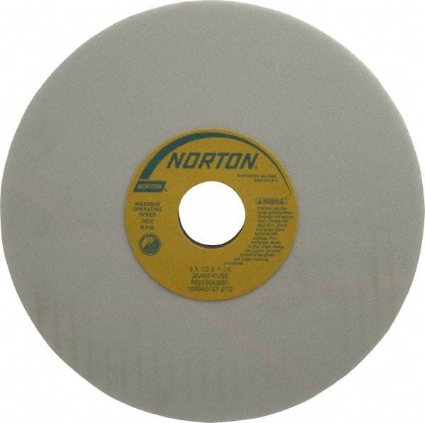 Norton - 8" Diam x 1-1/4" Hole x 1/2" Thick, K Hardness, 60 Grit Surface Grinding Wheel - Aluminum Oxide, Type 1, Medium Grade, 3,600 Max RPM, Vitrified Bond, No Recess - Americas Industrial Supply
