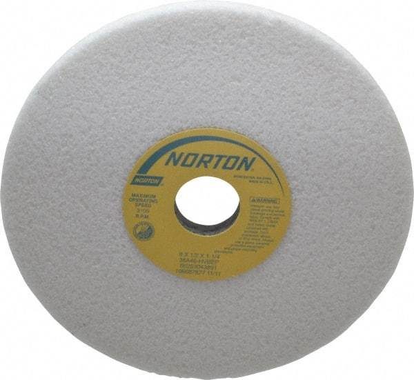 Norton - 8" Diam x 1-1/4" Hole x 1/2" Thick, H Hardness, 46 Grit Surface Grinding Wheel - Aluminum Oxide, Type 1, Coarse Grade, 3,105 Max RPM, Vitrified Bond, No Recess - Americas Industrial Supply