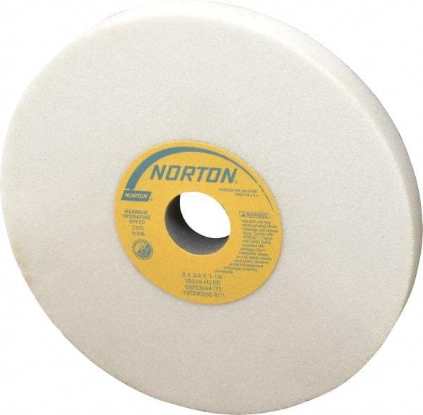 Norton - 8" Diam x 1-1/4" Hole x 3/4" Thick, H Hardness, 46 Grit Surface Grinding Wheel - Aluminum Oxide, Type 1, Coarse Grade, 3,105 Max RPM, Vitrified Bond, No Recess - Americas Industrial Supply