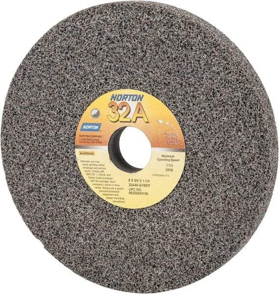 Norton - 8" Diam x 1-1/4" Hole x 3/4" Thick, G Hardness, 46 Grit Surface Grinding Wheel - Aluminum Oxide, Type 1, Coarse Grade, 3,105 Max RPM, Vitrified Bond, No Recess - Americas Industrial Supply