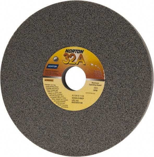 Norton - 8" Diam x 1-1/4" Hole x 3/4" Thick, G Hardness, 60 Grit Surface Grinding Wheel - Aluminum Oxide, Type 1, Medium Grade, 3,600 Max RPM, Vitrified Bond, No Recess - Americas Industrial Supply