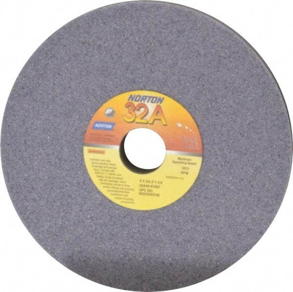 Norton - 8" Diam x 1-1/4" Hole x 3/4" Thick, K Hardness, 46 Grit Surface Grinding Wheel - Aluminum Oxide, Type 1, Coarse Grade, 3,600 Max RPM, Vitrified Bond, No Recess - Americas Industrial Supply