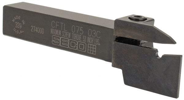 Seco - External Thread, 0.43" Max Depth of Cut, 5" OAL, Left Hand Indexable Grooving Cutoff Toolholder - 3/4" Shank Height x 3/4" Shank Width, LCMR Insert Style, CFTL Toolholder Style, Series Multi-Directional Turning (MDT) - Americas Industrial Supply