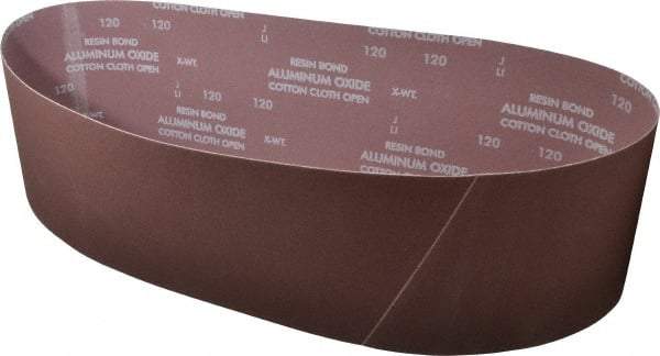 Norton - 6" Wide x 48" OAL, 120 Grit, Aluminum Oxide Abrasive Belt - Aluminum Oxide, Fine, Coated, X Weighted Cloth Backing, Series R228 - Americas Industrial Supply