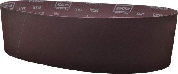 Norton - 6" Wide x 48" OAL, 180 Grit, Aluminum Oxide Abrasive Belt - Aluminum Oxide, Very Fine, Coated, X Weighted Cloth Backing, Series R228 - Americas Industrial Supply