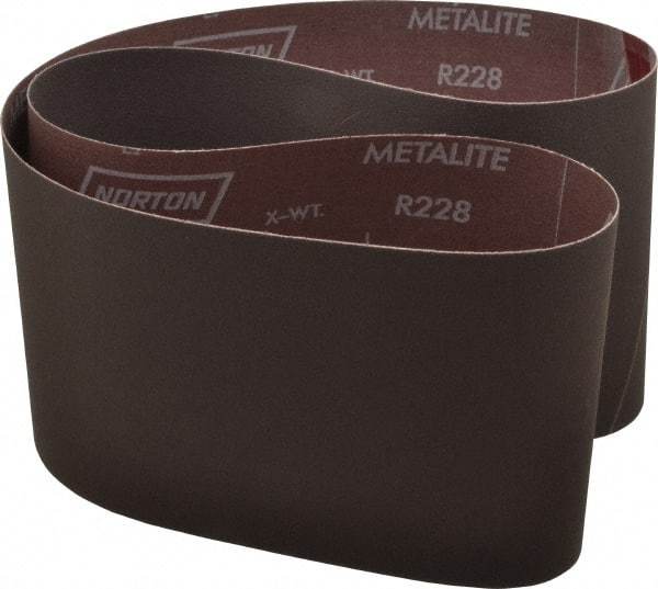 Norton - 6" Wide x 48" OAL, 320 Grit, Aluminum Oxide Abrasive Belt - Aluminum Oxide, Extra Fine, Coated, X Weighted Cloth Backing, Series R228 - Americas Industrial Supply