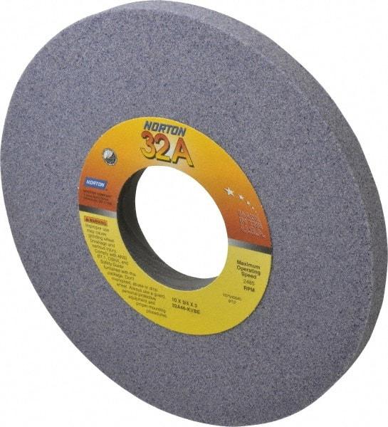 Norton - 10" Diam x 3" Hole x 3/4" Thick, K Hardness, 46 Grit Surface Grinding Wheel - Aluminum Oxide, Type 1, Coarse Grade, 2,485 Max RPM, Vitrified Bond, No Recess - Americas Industrial Supply