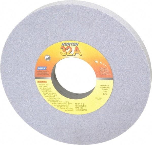 Norton - 10" Diam x 3" Hole x 1" Thick, I Hardness, 60 Grit Surface Grinding Wheel - Aluminum Oxide, Type 1, Medium Grade, 2,485 Max RPM, Vitrified Bond, No Recess - Americas Industrial Supply